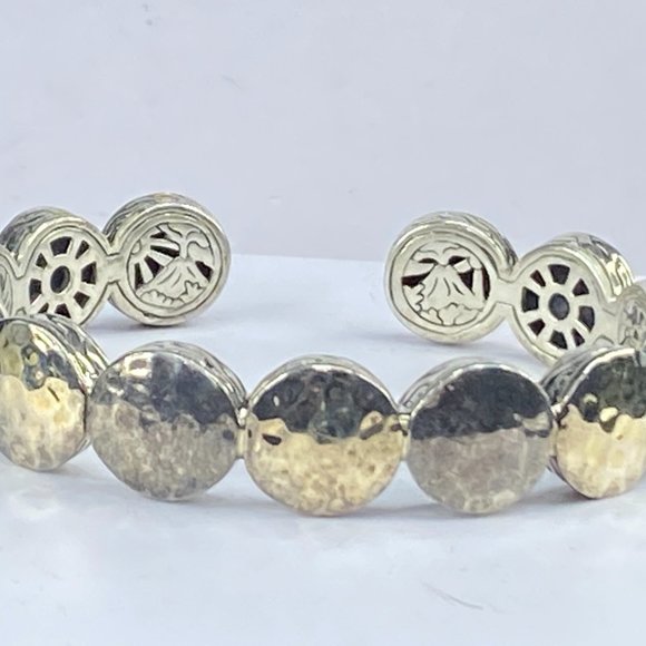 John Hardy Silver & 18K Yellow Gold Dot Hammered Flex Cuff bracelet 38.5g JR7124 - Picture 2 of 12